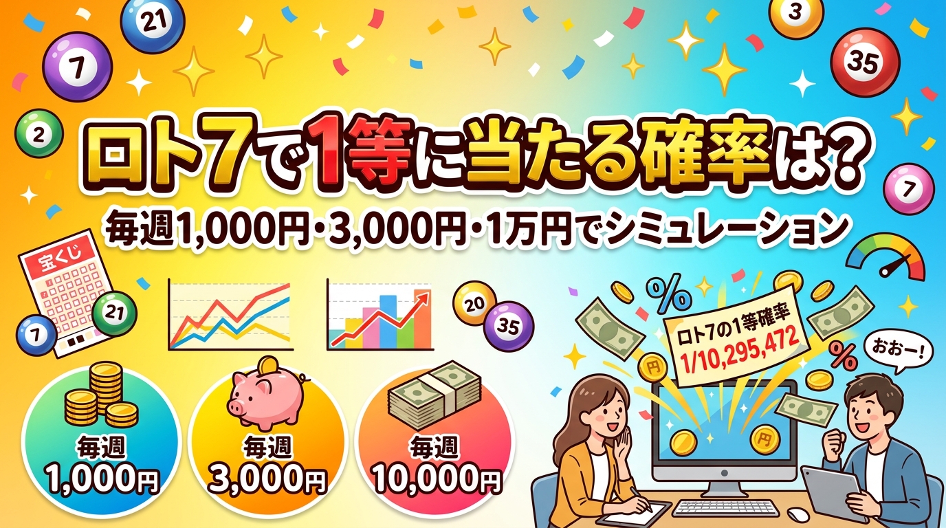 ロト7で1等に当たる確率は?毎週1,000円・3,000円・1万円でシミュレーション
