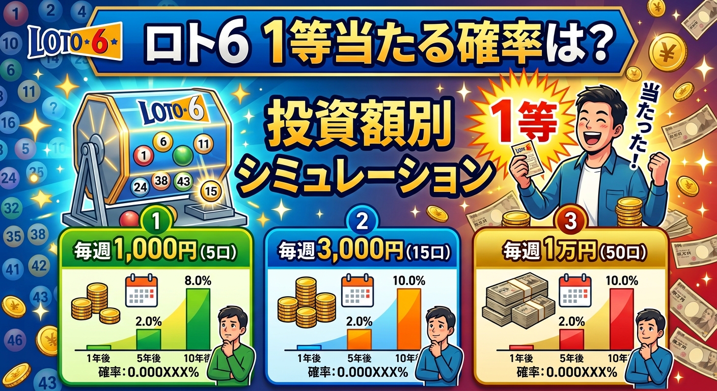 ロト6で1等に当たる確率は?毎週1,000円・3,000円・1万円でシミュレーション